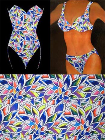 Nyomott mintás fürdőruha anyag